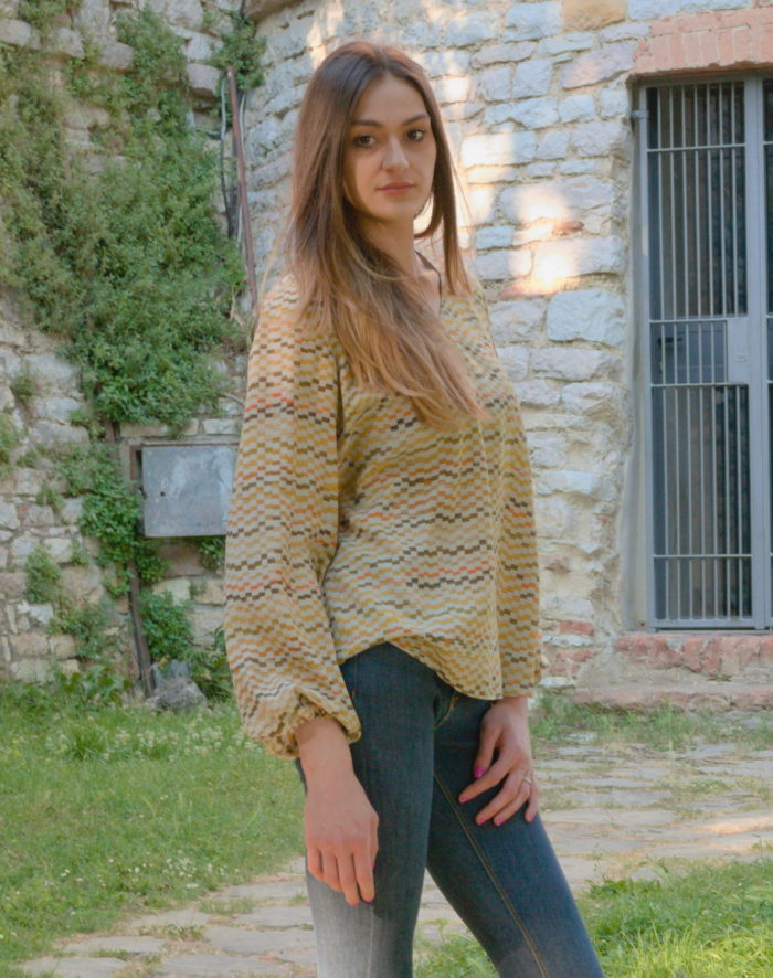 Monia Romanelli boutique Camicia con maniche viscosa disegno 5519 01 scaled e1656322591859